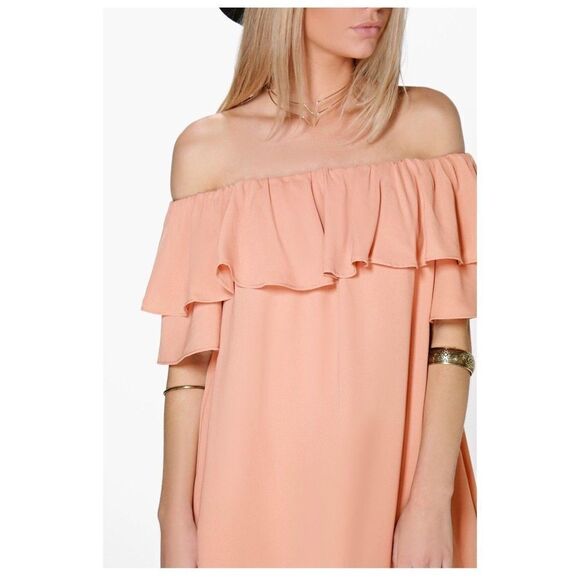 ✨Pink Off The Shoulder Ruffle Dress✨ - Picture 1 of 6